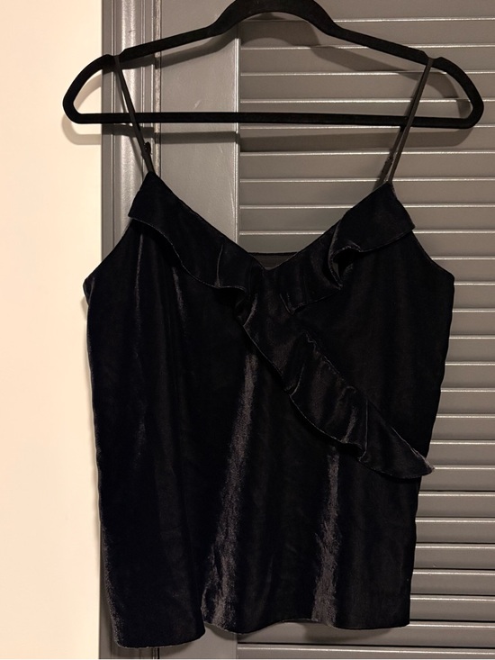 J. Crew Tops - J. Crew Black Velvet Ruffle Neck Blouse